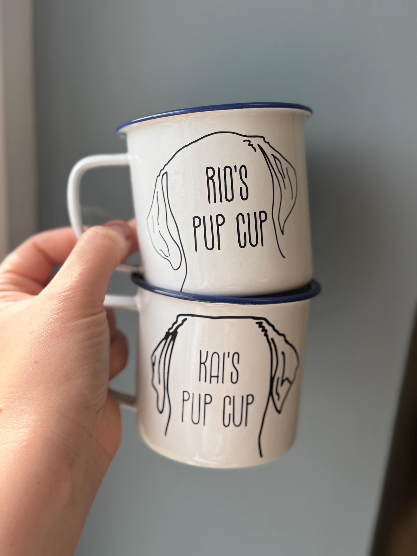 Personalised puppuccino enamel cup
