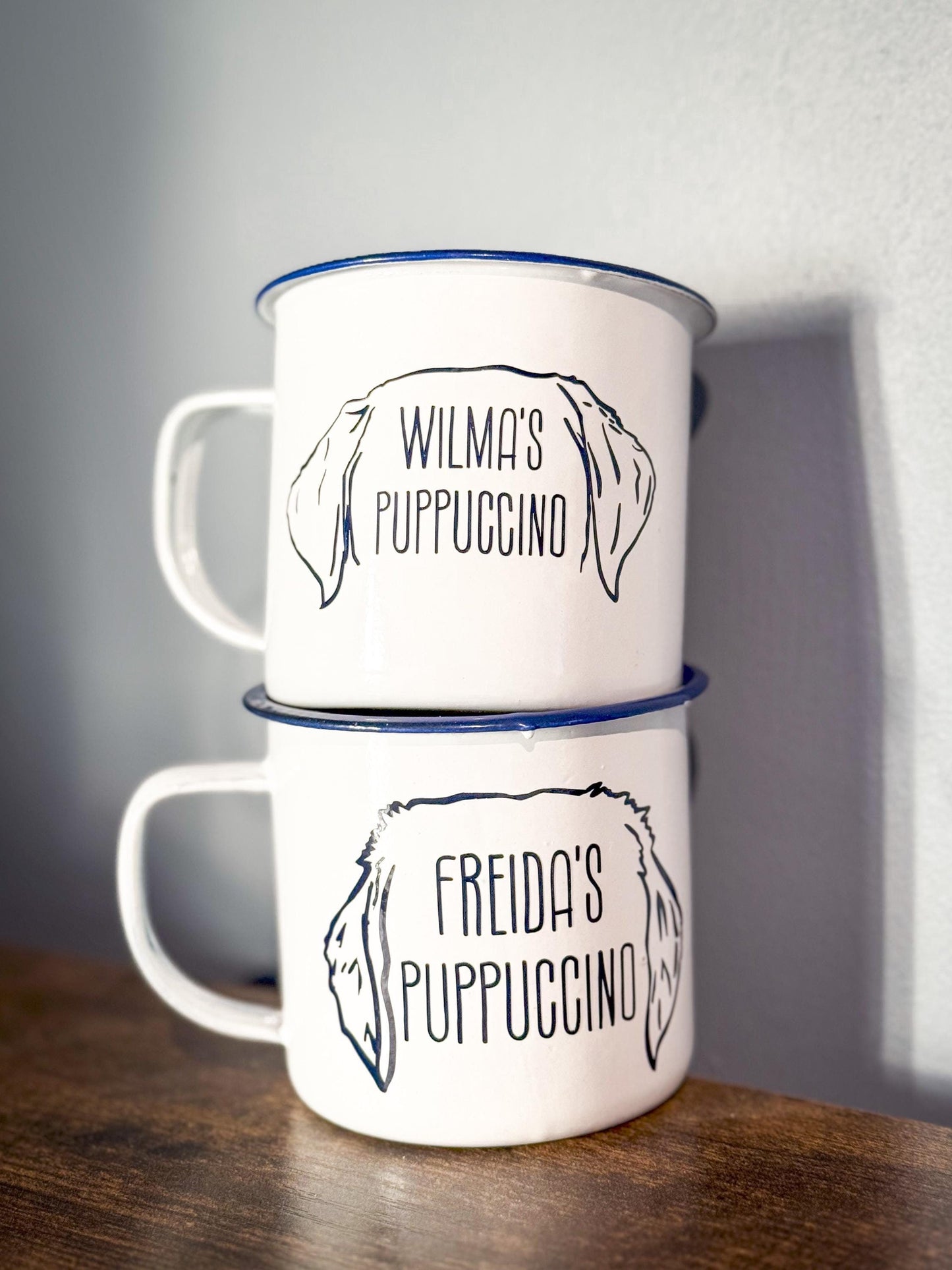 Personalised puppuccino enamel cup