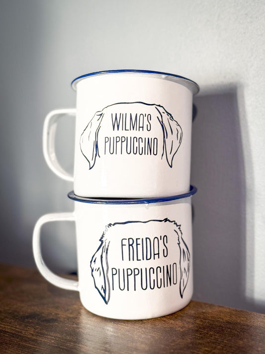Personalised puppuccino enamel cup