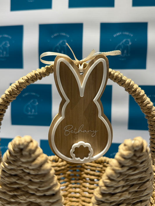 Personalised Seagrass Bunny Easter Basket with Wooden Name Tag