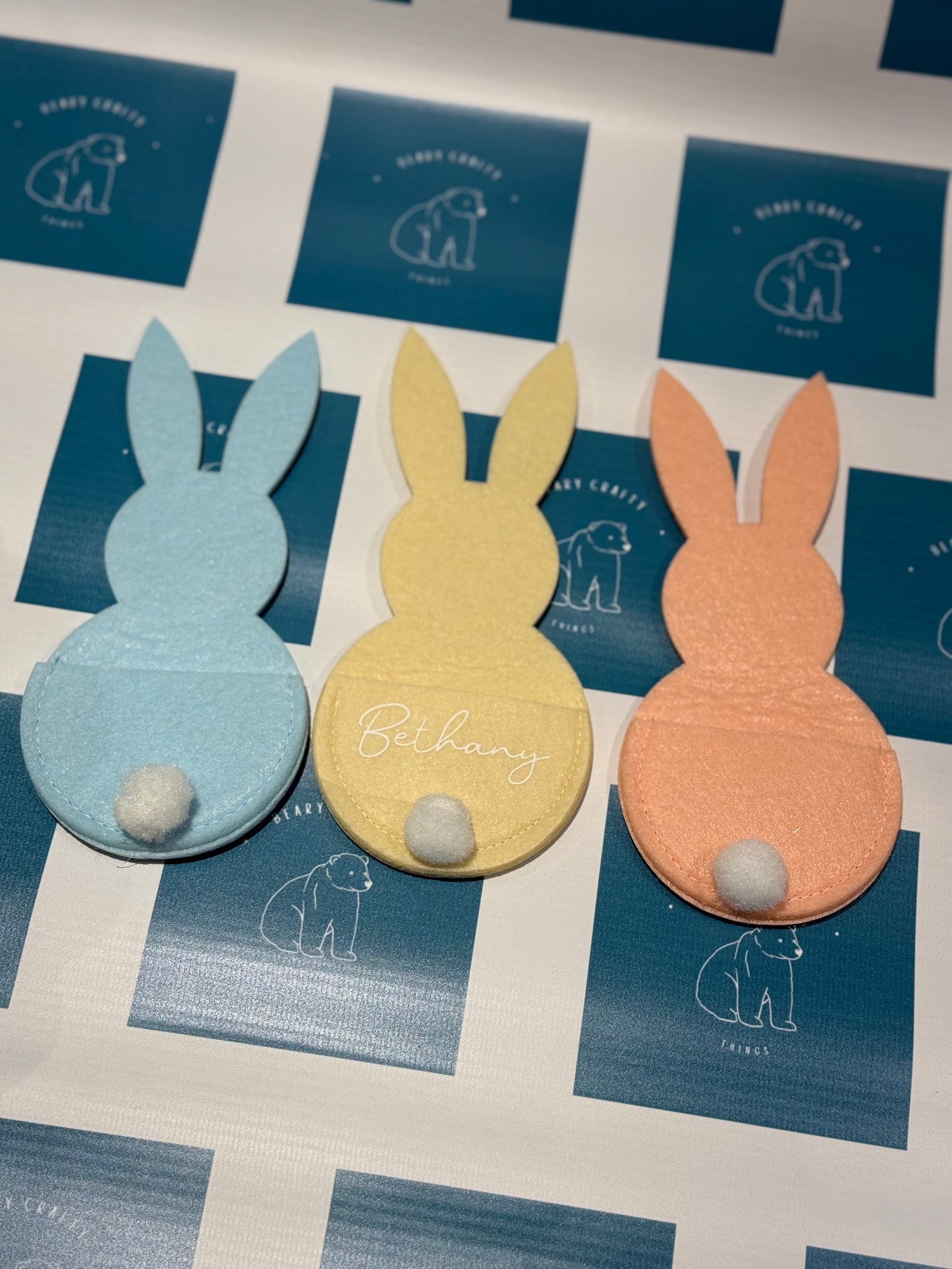 Personalised Felt Bunny Treat Pocket – Easter Table Setting / Money Holder