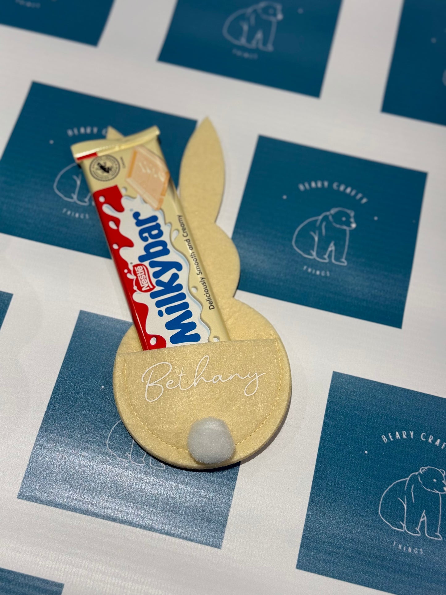 Personalised Felt Bunny Treat Pocket – Easter Table Setting / Money Holder