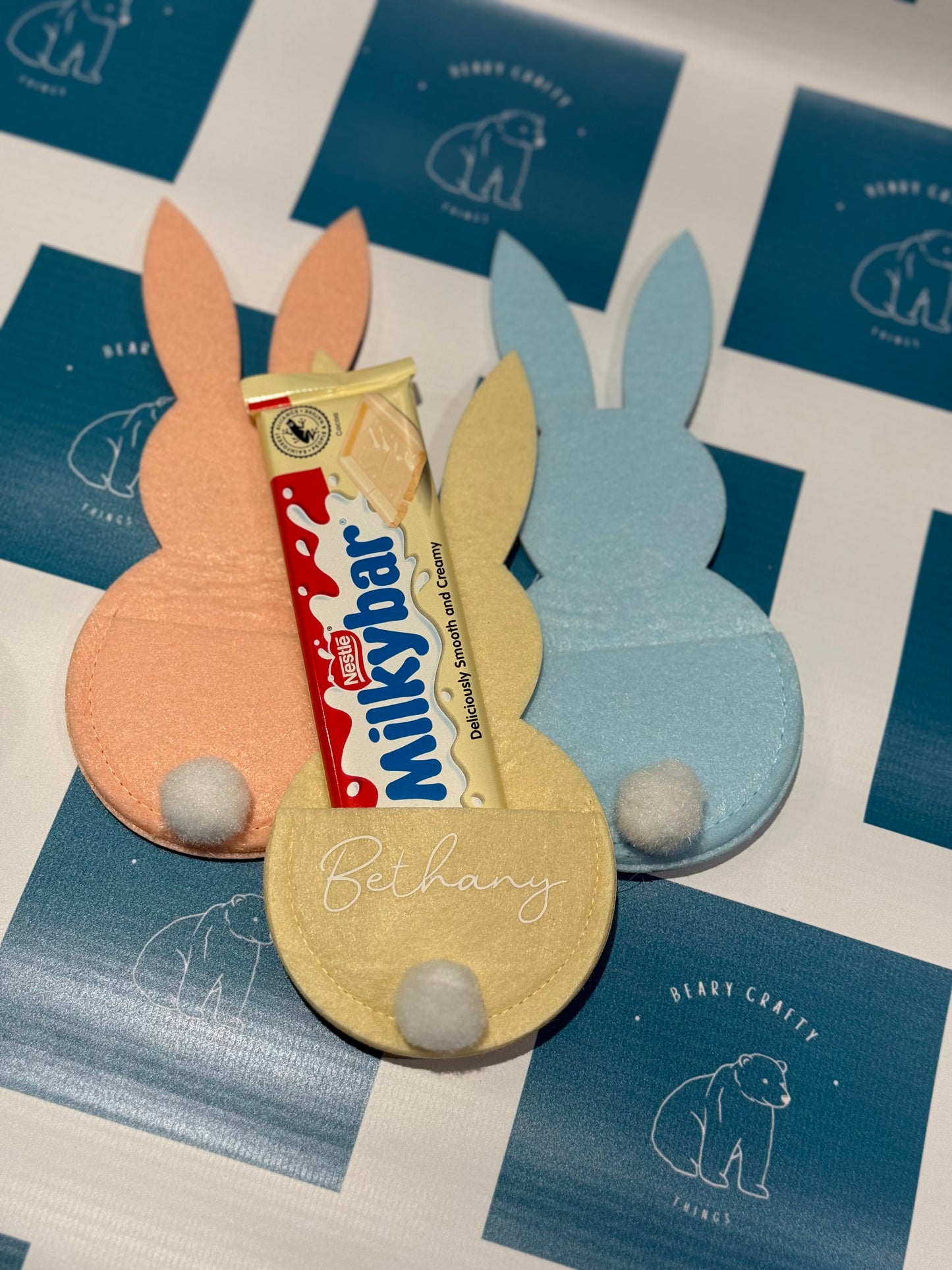 Personalised Felt Bunny Treat Pocket – Easter Table Setting / Money Holder